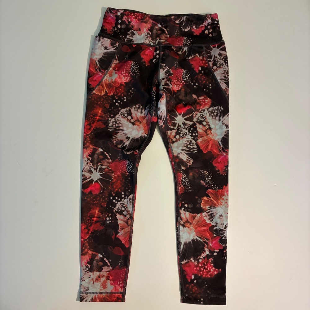 Title Nine Womens L/M Mad Dash Floral Tights High Rise Activewear Leggings